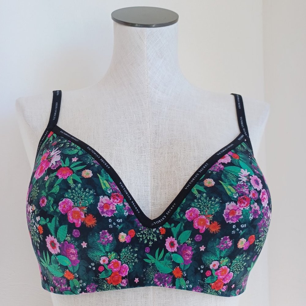 Victoria's Secret Floral Print Bra - Black and Pink